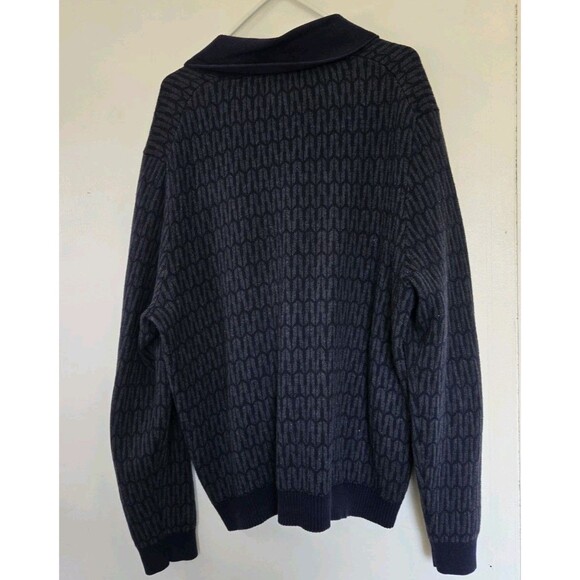 Vintage Tasso Elba Cardigan Mens L Zig Zag Geometric Grandpa Sweater Pocket Blue - Picture 5 of 7